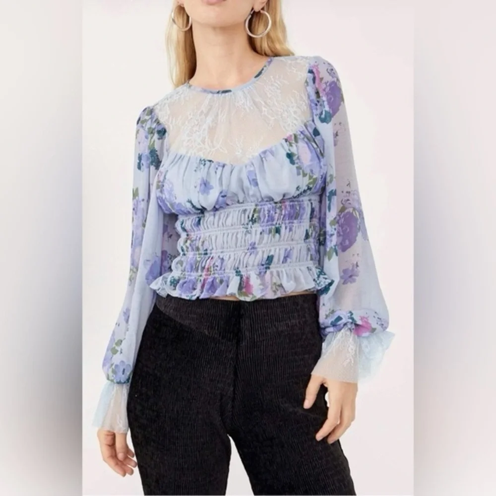 Free People Blue Daphne Sheer Paneled Blouse Size Small